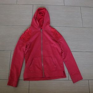 Cherokee Zip Up Hoodie With Red Sequins Shoulders